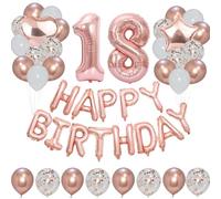 Combo de pancarta de feliz cumpleaños de 40 pulgadas, 1 estrella y 1 corazón, globos de aluminio de 12 pulgadas, 12 piezas metálicas, 12 globos lisos y 12 globos de confeti para decoración de fiestas