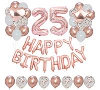 Combo de pancarta de feliz cumpleaños de 40 pulgadas, 1 estrella y 1 corazón, globos de aluminio de 12 pulgadas, 12 piezas metálicas, 12 globos lisos y 12 globos de confeti para decoración de fiestas