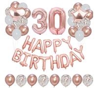 Combo de pancarta de feliz cumpleaños de 40 pulgadas, 1 estrella y 1 corazón, globos de aluminio de 12 pulgadas, 12 piezas metálicas, 12 globos lisos y 12 globos de confeti para decoración de fiestas