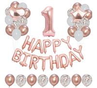 Combo de pancarta de feliz cumpleaños de 40 pulgadas, 1 estrella y 1 corazón, globos de aluminio de 12 pulgadas, 12 piezas metálicas, 12 globos lisos y 12 globos de confeti para decoración de fiestas