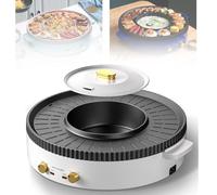 Combo de parrilla eléctrica y olla caliente, sartén antiadherente 2 en 1, control de temperatura dual, parrilla interior sin humo para 2-6 personas, solución de cocción conveniente