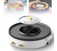 Combo de parrilla eléctrica y olla caliente, sartén antiadherente 2 en 1, control de temperatura dual, parrilla interior sin humo para 2-6 personas, solución de cocción conveniente