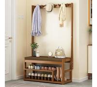 Combo de perchero y zapatero, árbol de pasillo independiente con 8 ganchos y banco de almacenamiento, marco de madera para entrada, sala de estar, dormitorio, carga máxima de 150 kg