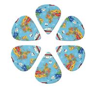 Combo de púas para guitarra clásica Atlas Map of World Blue, paquete de 6, 351 paletas para guitarra acústica, eléctrica y bajo, 0,46 mm/0,71 mm/0,96 mm