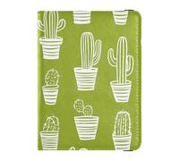Combo de soporte para pasaporte de piel con patrón de cactus verde con ranura para tarjeta de vacunación, funda para pasaporte ultra delgada