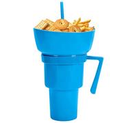 Combo De Taza Para Snacks Y Bebida - Vaso de Bebida con Bol para Snacks en la Parte - Contenedor Antiderrames Para Comida Y Bebidas, Para Patatas Fritas, Fruta, Postres, Palomitas, Té En Fiestas Y Ex
