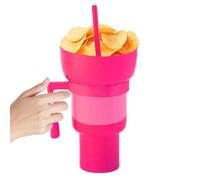 Combo de taza y cuenco, taza 2 en 1 con asa y popote, vaso portátil a prueba de fugas para adultos y niños, restaurante, coche, picnic al aire libre, teatro, estadio
