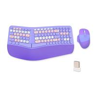 Combo de Teclado y Mouse ergonómico inalámbrico, Teclado Dividido, cómodo reposamuñecas de Poliuretano Resistente a Las Manchas, Escritura Natural, conectividad 2.4G, Compatible con PC/portátil