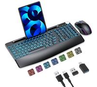 Combo de teclado y mouse inalámbrico iluminado de tamaño completo de 2.4 G, recargable, con retroiluminación de 7 colores, soporte para teléfono, reposamuñecas y mouse jiggler, para Mac, Windows