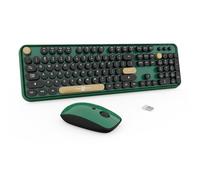 Combo de teclado y mouse inalámbricos, 104 teclas redondas, bonito teclado y mouse coloridos con máquina de escribir retro para PC/Mac/portátil/tableta/computadora/Windows/verde
