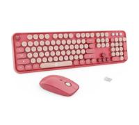 Combo de teclado y mouse inalámbricos, 104 teclas redondas, bonito teclado y mouse coloridos con máquina de escribir retro para PC/Mac/portátil/tableta/ordenador/Windows Rose