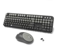 Combo de teclado y mouse inalámbricos, 104 teclas redondas, bonito teclado y mouse inalámbricos coloridos con máquina de escribir retro, color negro