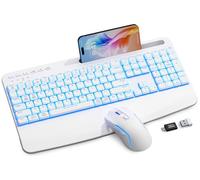 Combo de teclado y mouse inalámbricos, 4000 mAh, recargables, retroiluminados, silenciosos, teclado USB ergonómico con reposamuñecas y soporte para teléfono para PC, Mac, Windows, escritura suave