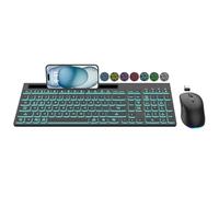 Combo de teclado y mouse inalámbricos, 7 efectos retroiluminados, letras iluminadas, recargable, soporte para teléfono, mouse de 6 botones, ángulo de inclinación ergonómico, mouse USB silencioso de