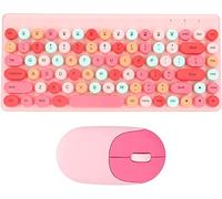 Combo de Teclado y Mouse inalámbricos, 86 Teclas Candy Macron Girl Cute Mixed Color Retro Typewriter Keyboard Punk Keycap Keyboard USB Gaming Keyboard Set para PC Laptops Computer Desktop