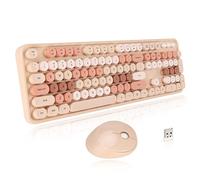 Combo de Teclado Y Mouse Inalámbricos, Colorido Teclado de Máquina de Escribir de Teclas Redondas con Teclado Numérico, Teclado Ergonómico Kawaii de 104(color de té de leche dulce color mezclado)