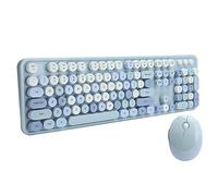 Combo De Teclado Y Mouse Inalámbricos, Colorido Teclado De Máquina De Escribir De Teclas Redondas con Teclado Numérico, Teclado USB Kawaii Compatible con/Laptop/PC(Color Azul Mezclado)