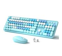 Combo de teclado y mouse inalámbricos coloridos, teclado estilo máquina de escribir retro, tamaño completo con teclas redondas, conexión Plug and Play de 2.4 GHz para Windows, Mac, laptop, PC,