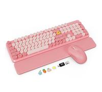 Combo de teclado y mouse inalámbricos con reposamuñecas magnético desmontable, teclado estilo máquina de escribir retro, teclas redondas, patas ajustables, mouse DPI de 3 niveles, 2.4 GHz para PC con