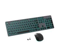 Combo de teclado y mouse inalámbricos con retroiluminación RGB, delgado y silencioso, recargable, iluminado, mouse jiggler, ángulo de inclinación, mouse silencioso de 2.4 GHz para Mac, Windows, PC,