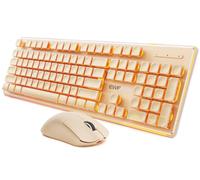 Combo de teclado y mouse inalámbricos con teclas de pudín retroiluminadas cálidas, Bluetooth y 2.4G, recargable de 2000 mAh, tamaño completo, panel de metal silencioso, juego de teclado para