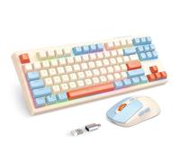 Combo de teclado y mouse inalámbricos de 2.4 G, juego de teclado retroiluminado RGB para Windows, Android y MacOS, teclado estético con adaptador USB y tipo C para PC, MacBook, portátiles, marfil