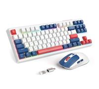 Combo de teclado y mouse inalámbricos de 2.4 G, juego de teclado retroiluminado RGB para Windows, Android y MacOS, teclado estético con adaptador USB y tipo C para PC, Macbooks y portátiles, azul