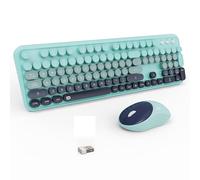 Combo de Teclado y Mouse inalámbricos, Escritor de tamaño Completo inalámbrico de 2,4 GHz con Teclas Redondas, Mouse y Teclado para Windows, computadora, Escritorio, PC, computadora portátil (Azul