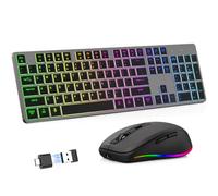 Combo de teclado y mouse inalámbricos, juego de teclado y mouse de tamaño completo con retroiluminación RGB recargable de 2.4 G con teclas de interruptor de tijera silenciosas para Mac, PC Windows