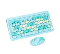 Combo de Teclado y Mouse Inalámbricos, Lindo Teclado Retro con Teclas Redondas, 1000/1200/1600 dpi Mouse, Enchufe y Reproducción del Receptor USB 2.4G, Teclado Ergonómico para PC