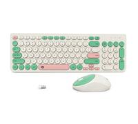 Combo de teclado y mouse inalámbricos, máquina de escribir colorida de 2.4 GHz, teclado redondo de tamaño completo para oficina, computadora, computadora, computadora de escritorio, laptop (96 teclas