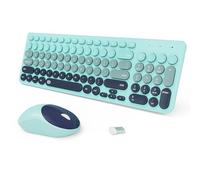 Combo de teclado y mouse inalámbricos, máquina de escribir colorida de 2.4 GHz, teclado redondo de tamaño completo para oficina, computadora, computadora, computadora de escritorio, laptop (96 teclas
