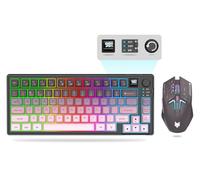 Combo de teclado y mouse inalámbricos para juegos, 75 % BT5.0/2.4 GHz/USB-C, teclado retroiluminado RGB + ratones 3D 1600DPI, batería de 2000 mAh, 80 teclas, control de volumen de perilla (rosa