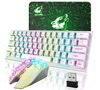 Combo de teclado y mouse inalámbricos para juegos, teclado retroiluminado arcoíris de 61 teclas con recargable de 4000 mAh, sensación mecánica, ergonómico, silencioso, impermeable, ratones silenciosos