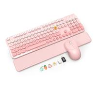Combo de teclado y mouse inalámbricos, reposamuñecas magnético suave al tacto, teclas redondas, teclado retro de tamaño completo, patas inclinables de 2 etapas, apagado automático, inalámbrico de 2.4