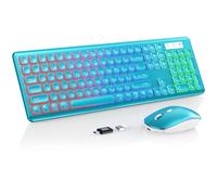 Combo de teclado y mouse inalámbricos, retroiluminación RGB, letras recargables e iluminadas, tamaño completo, ángulo de inclinación ergonómico, modo de suspensión, teclado silencioso de 2.4 GHz para