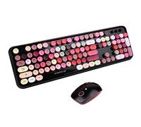 Combo de teclado y mouse inalámbricos, teclado de máquina de escribir de tamaño completo de 2.4 GHz y mouse inalámbrico con teclas redondas para Windows, computadora, computadora, computadora de