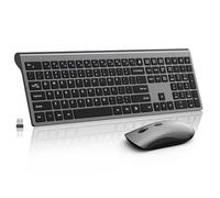 Combo de teclado y mouse inalámbricos, teclado delgado y delgado con receptor USB, clic silencioso, 2400 DPI, interruptor de tijera inalámbrico de tamaño completo, para laptop, PC, Windows, gris y