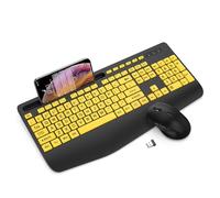 Combo de teclado y mouse inalámbricos, teclado ergonómico de impresión grande con reposamuñecas, soporte para teléfono, modo de suspensión, juego de teclado silencioso de 2.4 GHz para computadora,