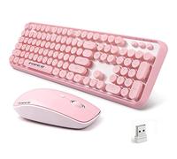 Combo de teclado y mouse inalámbricos, teclado ergonómico de tamaño completo de 2.4 GHz con mouse de clic silencioso, receptor USB Plug and Play para PC, portátil, escritorio, Windows, Mac, color rosa
