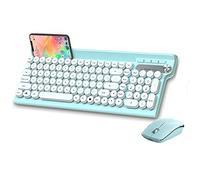 Combo de teclado y mouse inalámbricos, teclado recargable por USB de 2.4 GHz con soporte para teléfono, juego de teclado y mouse de tamaño completo para computadora, laptop y escritorio (verde claro)