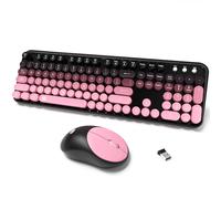 Combo de Teclado y Mouse inalámbricos, Teclado USB de 2.4 G y Mouse para Teclas Redondas, Juego de Teclado Colorido y Lindo, teclados inalámbricos para Juegos compatibles con Windows, Mac, PC,
