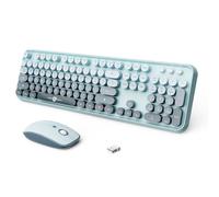 Combo de teclado y mouse inalámbricos, teclado y mouse de tamaño completo de 2.4 GHz con teclas redondas para Windows, computadora, computadora, computadora, laptop, azul