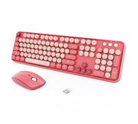 Combo de teclado y mouse inalámbricos, teclado y mouse de tamaño completo de 2.4 GHz con teclas redondas para Windows, computadora, computadora, computadora, laptop, color rosa baya