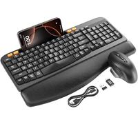Combo de teclado y mouse inalámbricos, teclas onduladas ergonómicas, reposamuñecas acolchado, soporte para teléfono, cómoda escritura natural silenciosa, sin retrasos de 2.4G, juego de teclados