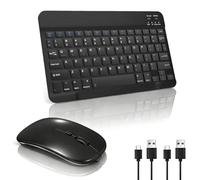 Combo de teclado y mouse inalámbricos, ultra delgado, Bluetooth 5.0, recargable, con USB-C, portátil para iPad, Mac, Windows, smartphone Android (10 pulgadas, 78 teclas, negro, OS 10+)