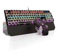Combo de teclado y mouse mecánicos para juegos de máquina de escribir, teclas redondas retro punk RGB Rainbow LED retroiluminado USB con cable teclado de computadora para juegos y oficina, para