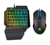 Combo de teclado y mouse para juegos con una sola mano, versión de 41 teclas, sensación mecánica con cable, retroiluminación arcoíris, medio teclado, soporte para muñecas, mouse para juegos con cable