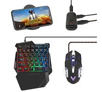 Combo de teclado y mouse para juegos de media mano Laelr de 35 teclas PUBG con cable mecánico RGB retroiluminado con reposamuñecas, convertidor de mouse para juegos Android iOS, no compatible con iOS