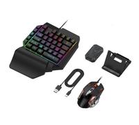 Combo de teclado y mouse para juegos de media mano, paquete combinado de juego móvil 4 en 1, sin latencia, medio teclado mecánico con reposamuñecas con soporte ajustable para teléfono Android